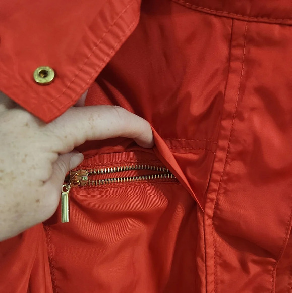 Zara Basic red windbreaker jacket pockets detachable hood adjustable waist small - Picture 11 of 12